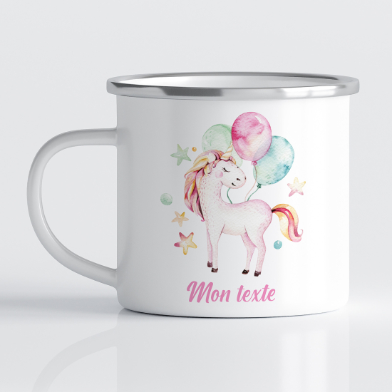 Taza esmaltada personalizada para niños - Infantil - Globos de Unicornio