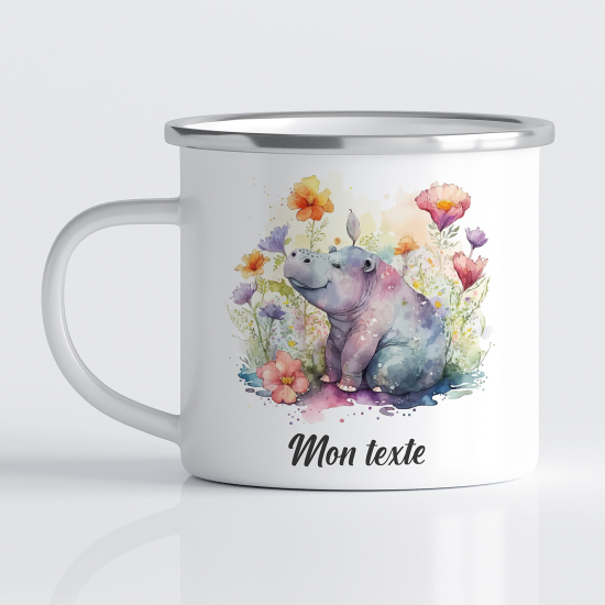 Taza esmaltada personalizada para niños - Infantil - Hipopótamo
