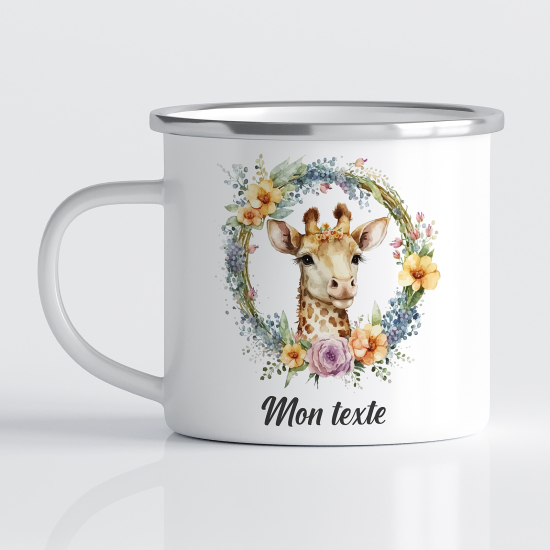 Taza esmaltada personalizada para niños - Infantil - Jirafa Floral
