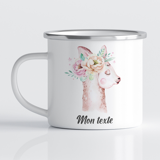 Taza esmaltada personalizada para niños - Infantil - Lama Flores