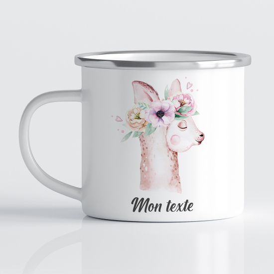 Taza esmaltada personalizada para niños - Infantil - Lama Flores