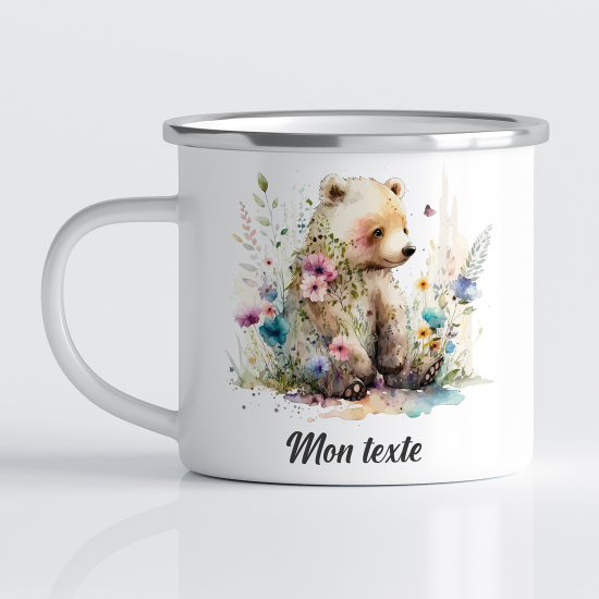 Taza esmaltada personalizada para niños - Infantil - Osito Flores