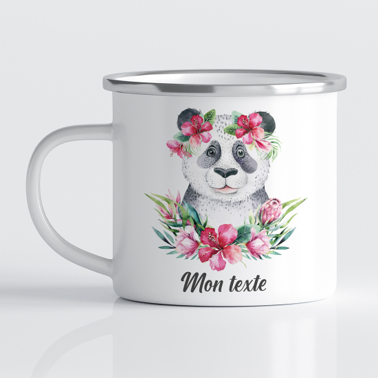 Taza esmaltada personalizada para niños - Infantil - Panda Flores