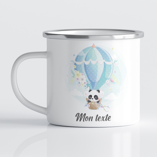 Taza esmaltada personalizada para niños - Infantil - Panda Globo Aerostático