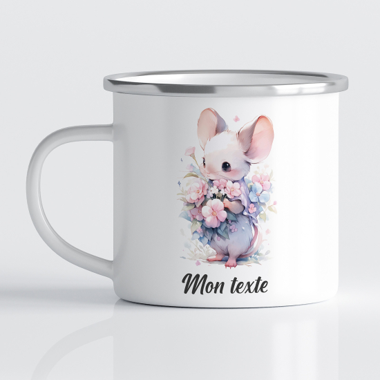 Taza esmaltada personalizada para niños - Infantil - Ratón Flores