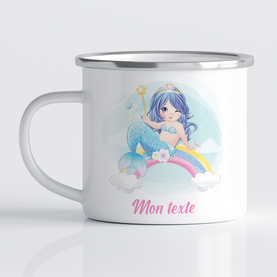 Taza esmaltada personalizada para niños - Infantil - Sirena Arcoíris