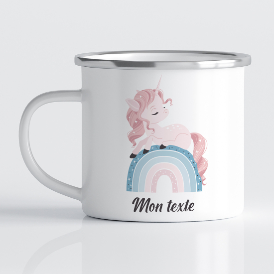 Taza esmaltada personalizada para niños - Infantil - Unicornio Arcoíris