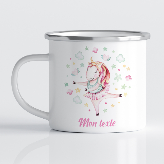 Taza esmaltada personalizada para niños - Infantil - Unicornio Bailarina