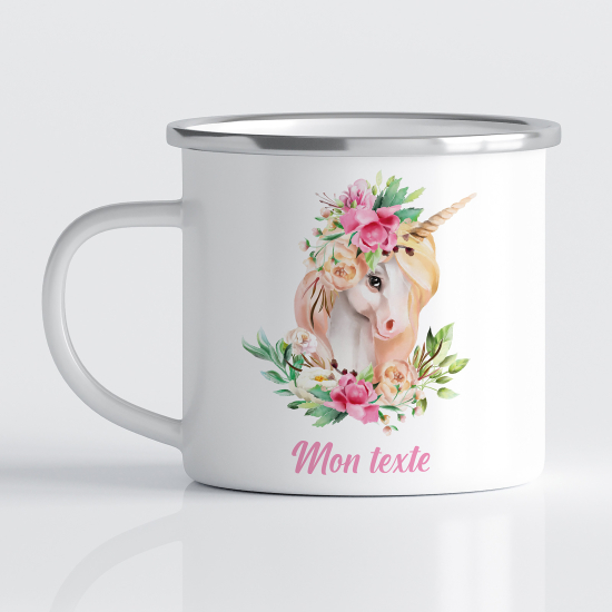 Taza esmaltada personalizada para niños - Infantil - Unicornio flor