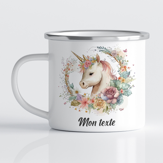 Taza esmaltada personalizada para niños - Infantil - Unicornio Floral