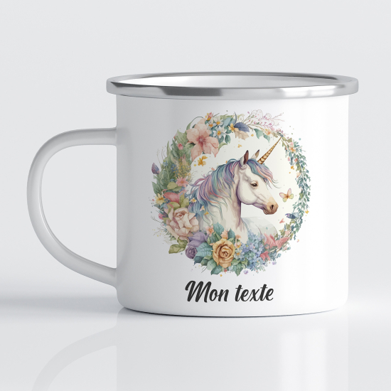 Taza esmaltada personalizada para niños - Infantil - Unicornio Floral