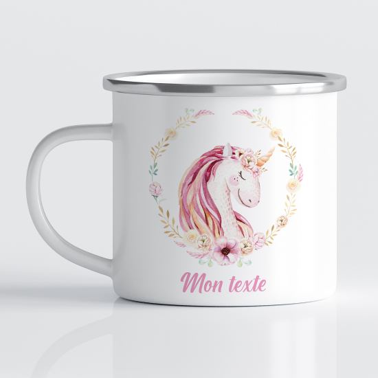 Taza esmaltada personalizada para niños - Infantil - Unicornio Floral