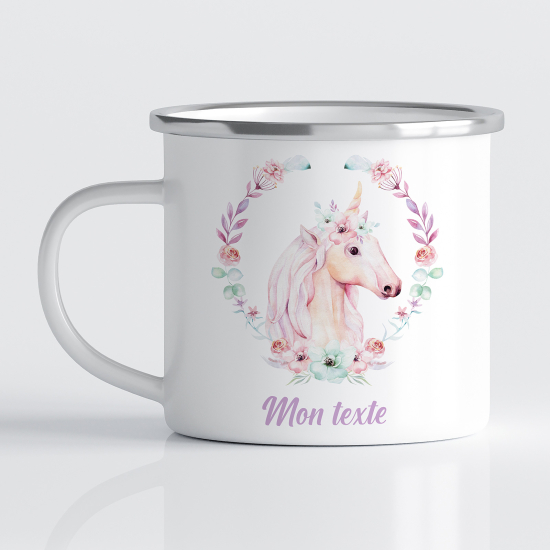 Taza esmaltada personalizada para niños - Infantil - Unicornio Floral