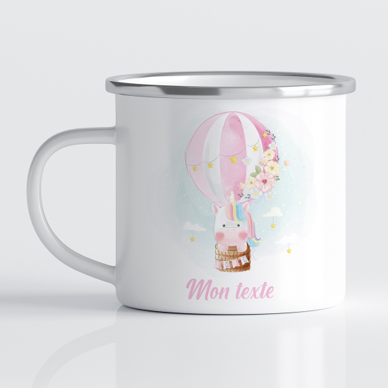 Taza esmaltada personalizada para niños - Infantil - Unicornio Globo Aerostático