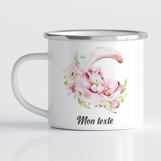 Taza esmaltada personalizada para niños - Infantil - Unicornio Luna