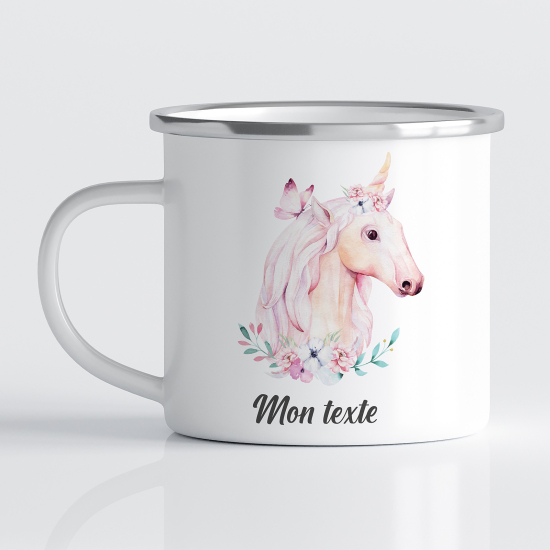Taza esmaltada personalizada para niños - Infantil - Unicornio Mariposa