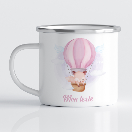 Taza esmaltada personalizada para niños - Infantil - Zorro Montgolfiera
