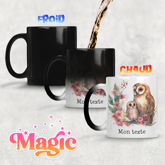 Taza mágica personalizada - Búhos flores