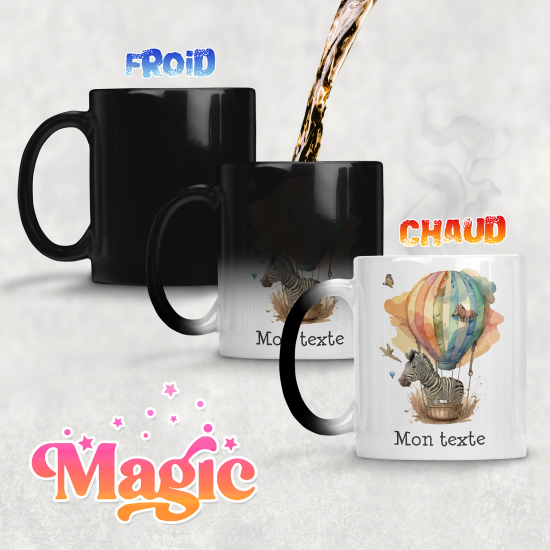 Taza mágica personalizada - Cebra en globo aerostático