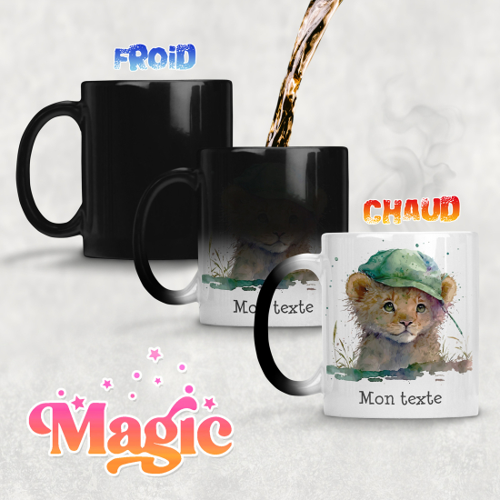 Taza mágica personalizada - Leoncito con gorra