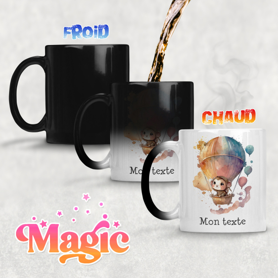 Taza mágica personalizada - Mono en globo aerostático