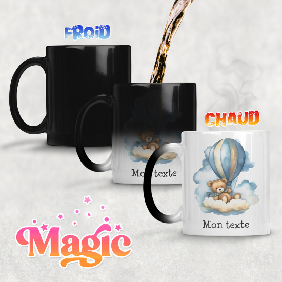 Taza mágica personalizada - Osito globo aerostático