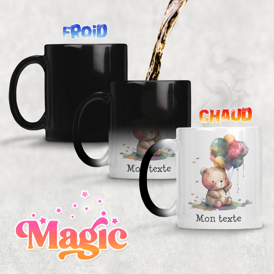 Taza mágica personalizada - Osito globos