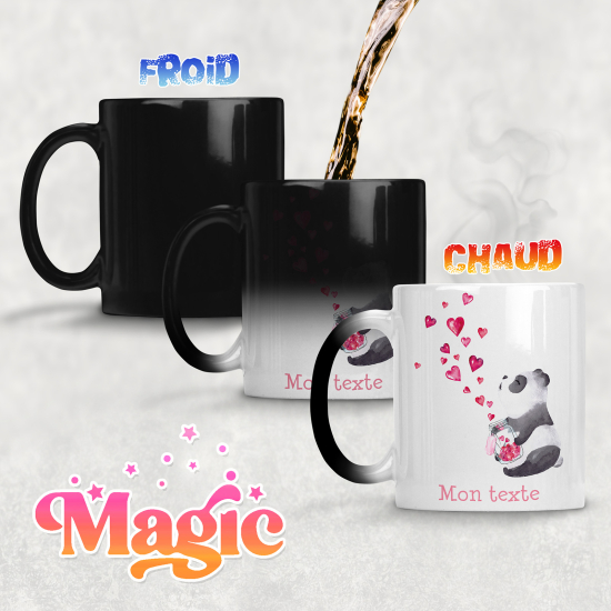 Taza mágica personalizada - Panda Corazones