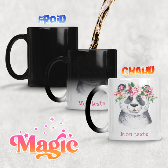 Taza mágica personalizada - Panda flores