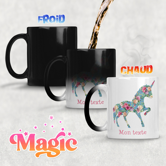 Taza mágica personalizada - Unicornio flores