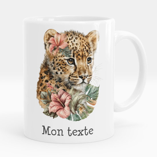 Taza personalizada - Bebé leopardo flores