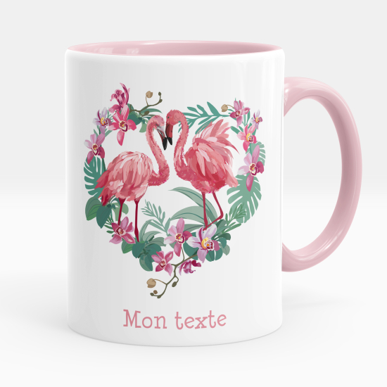 Taza personalizada - Flamencos rosas corazones