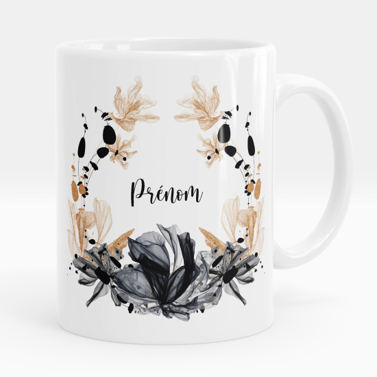 Taza personalizada - Flores negras y doradas