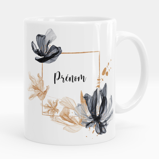 Taza personalizada - Flores negro dorado