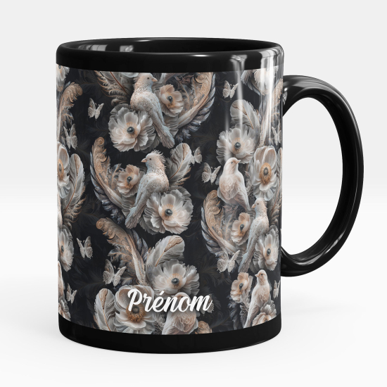 Taza personalizada totalmente negra - Aves plumas