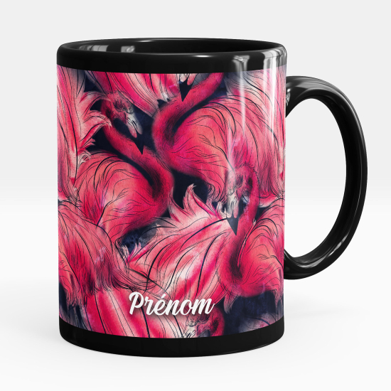 Taza personalizada totalmente negra - Flamencos rosas