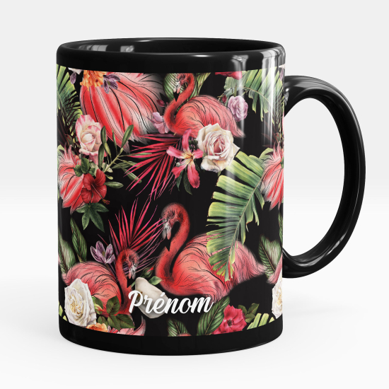 Taza personalizada totalmente negra - Flamencos rosas