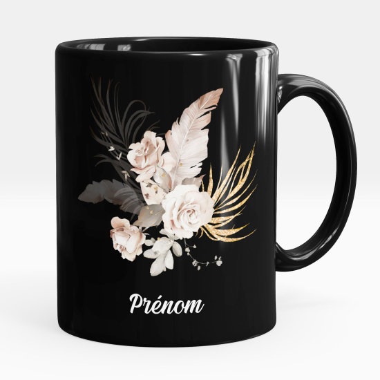 Taza personalizada totalmente negra - Flores