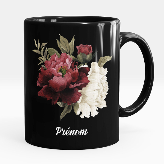 Taza personalizada totalmente negra - Flores