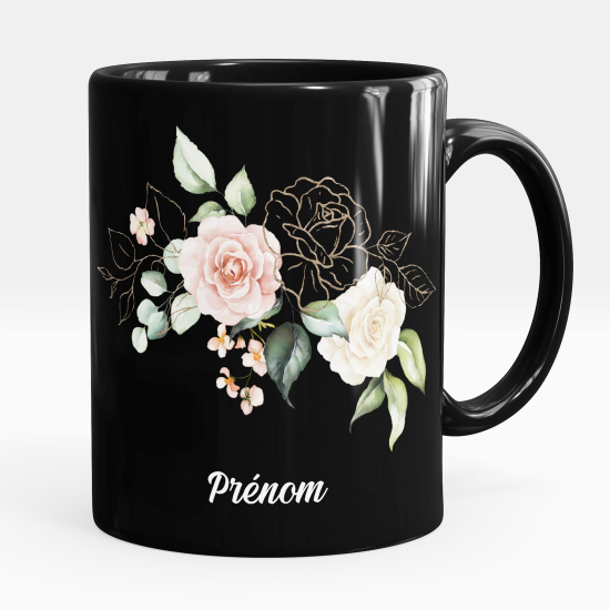 Taza personalizada totalmente negra - Flores