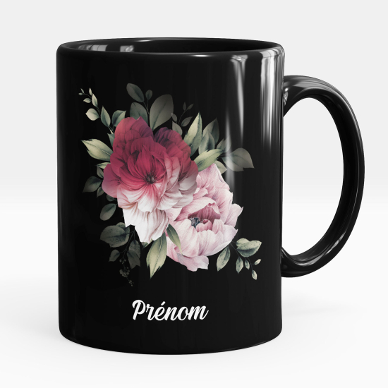 Taza personalizada totalmente negra - Flores
