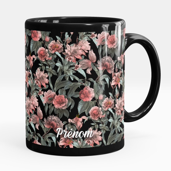 Taza personalizada totalmente negra - Flores