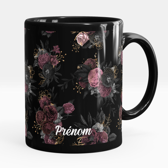 Taza personalizada totalmente negra - Flores