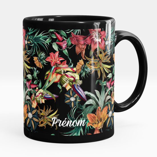 Taza personalizada totalmente negra - Flores