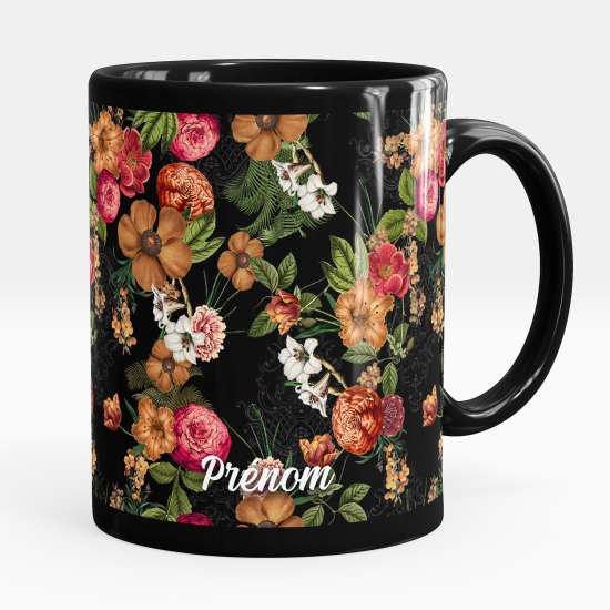 Taza personalizada totalmente negra - Flores