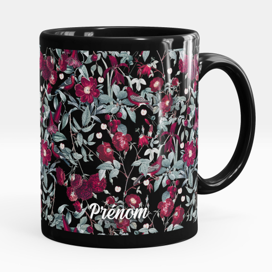 Taza personalizada totalmente negra - Flores