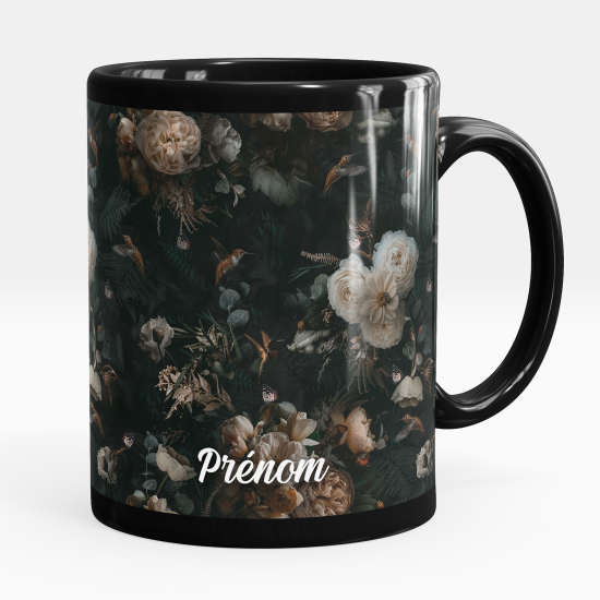 Taza personalizada totalmente negra - Flores