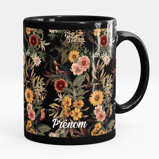 Taza personalizada totalmente negra - Flores