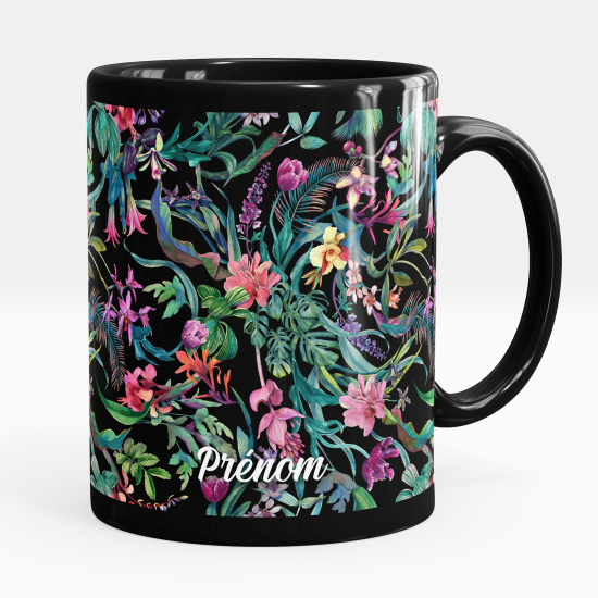 Taza personalizada totalmente negra - Flores