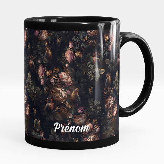 Taza personalizada totalmente negra - Flores